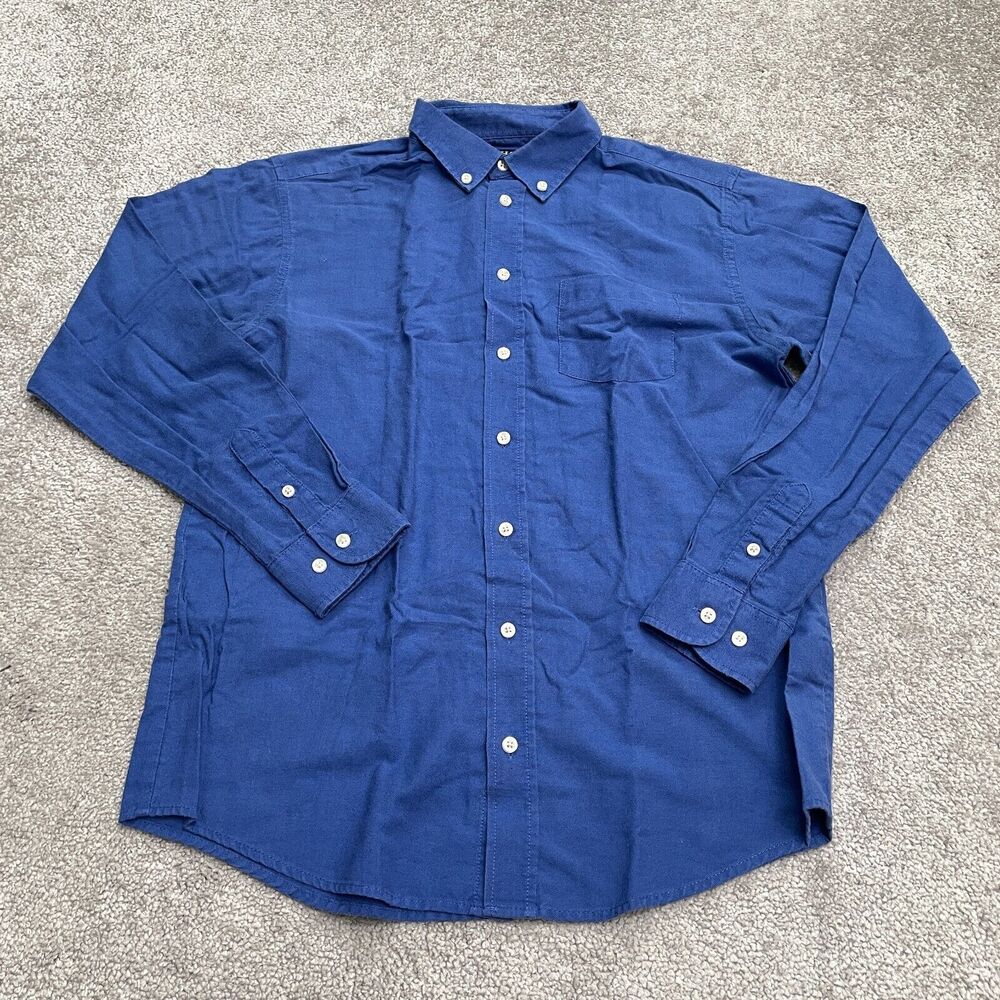 Chaps Button Down Classic Dress Shirt Boys Kids 16 Blue Long Sleeve Cotton Blend